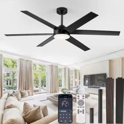 60” Modern Ceiling Fan w/ Light & Remote – Black / Walnut 6 Blade