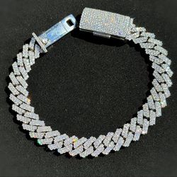 Jewelry 10k solid white gold new style Cuban link 10ct diamond bracelet iced out prong set Bussdown 8.00” 10.50mm 62.90g