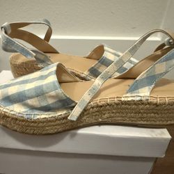 Soda Women’s Blue/Cream Gingham Espadrille Platform Sandals Ankle-Strap Size 6.5