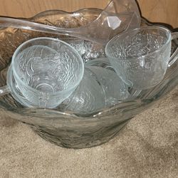 Punch Bowl With Cups And Ladle