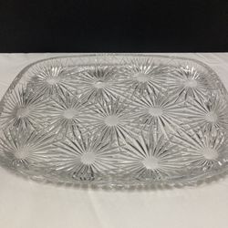 13" Brilliant Deep Cut Crystal Glass Serving Tray