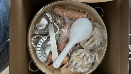 New 10” 2-Tier Bamboo Steamer Set with Dumpling Maker – $25