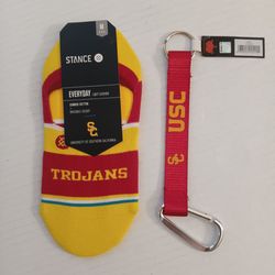 USC Trojans University of Southern California Invisible No-Show Stance Socks and Keychain