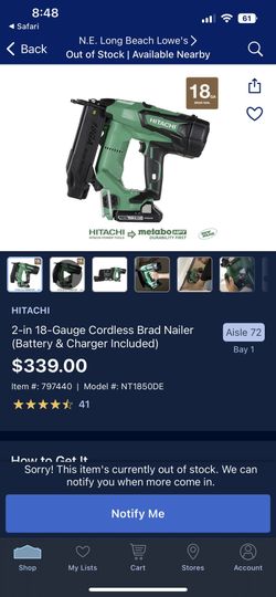 Hitachi 18 G.A Finsher Gun Cordless