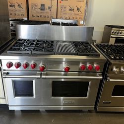 Wolf 48”Wide Dual Fuel Range Stove Stainless Steel With Griddle 