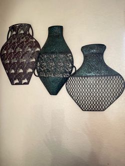 Set of 3 Metal Vase Wall Art Decor