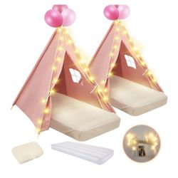 Lemosae 2 Pack Kids TeePee Tent With String Light & Inflatable Airbed