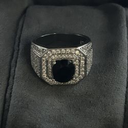 Moissanite 925 Silver Natural Onyx Pinky Ring Size 7 Hand Set Stone In USA