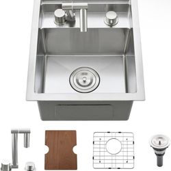  Bar Prep Sink Workstation with Faucet Foldable -15" x 18" 