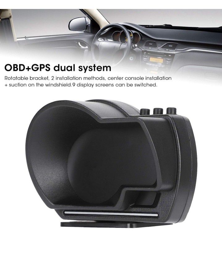 Car HUD Head Up Display, OBD2 + GPS Car Windshield Head-Up Display, Multifunction Speed / Mileage/Altitude/Alarm/Vehicle Performance Monitoring

