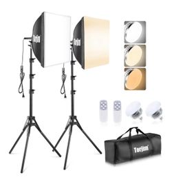 2 Pack Torjim Softbox Photography Lighting Kit, 16'' x 16'' Professional Softbox Lighting Kit with 85W 3000-7500K LED Bulbs