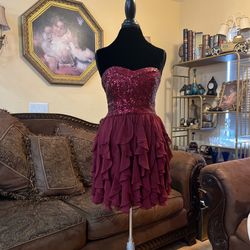 Burgundy Sequin Strapless Mini Dress 