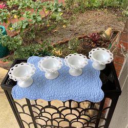 Set Of 4  Milk Glass Compotes