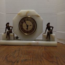 1910 ××× RARE Art deco GERDAGO LADY BY JB HIRSCH MARBLE /BRONZE  CLOCK $1400 Firm Look Below ¥