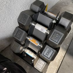 Brand New 170lbs Total Rubber Hex Dumbbells Set With A Frame 