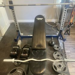 Complete Home Gym Setup – Olympic Bench, 300+ lbs Plates, PowerBlocks (Must Sell)
