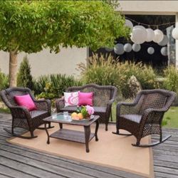 Four Piece Patio Rocking Chair Set High Quality With Built-in Cushions Outdoor Patio Furniture 🆕🚎🚛🆕
