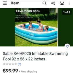 Inflatable Swimming Pool. 92x 56x22 Inches.