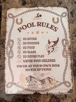 Cowboy Pool rules metal sign