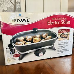 (NEW) RIVAL 16"x12" Electric Skillet w/ Removable Non-Stick Pan, Tempered Glass Lid up to 400°F