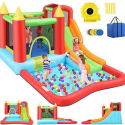 AKEYDIY Bounce House, Inflatable Bouncy House for Big Kids 3-10, Outdoor & Indoor Bounce House with Slide - Jump House with Basketball Hoop, Large Bal