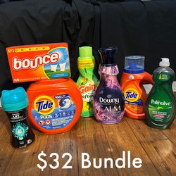 Tide, Downy, Gain, Bounce (laundry and dish soap Household Bundle)