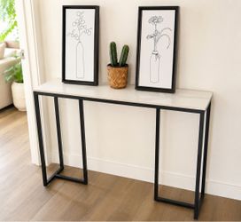 Modern Console / Entryway Table – White Marble Look & Black Metal – $35