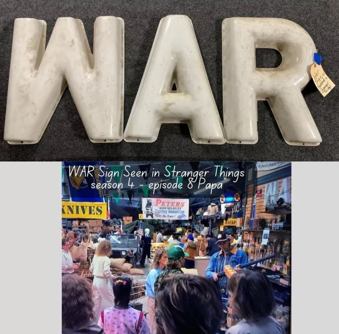 Authentic Stranger Things TV Series Screen Used Prop "WAR" Sign Season 4/Ep. 8