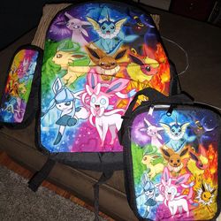 Pokemon Eevee, Or Godzilla vs Kong andothers3pc Backpack set