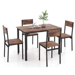5-Piece Rectangle Rustic Brown Wood Top Dining Room Set Seats 4
