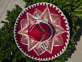Authentic Red Embroidered Mexican Sombrero Hat