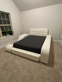 Modern White Leather Platform Bed Frame