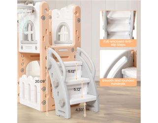 8-in-1 Toddler Indoor Playground with Slide: Baby Slide Playset for Toddlers Ages 1-3 Outdoor Play, Kids Slide Includes Basketball Hoop, Climber, Craw