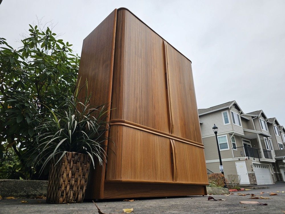 MARVELOUS Danish Modern Solid Teak Cabinet, Sideboard, Entertainment Center Armoire 3 Shelves