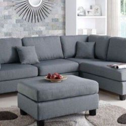 Brand New Gray Sectional Sofa With Ottoman 