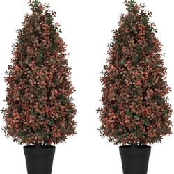 New 3ft Artificial Boxwood Topiary Trees Set of 2 - UV Resistant Fall Faux Plants for Outdoor/Indoor, Realistic 36in Fake Bushes and Shrubs