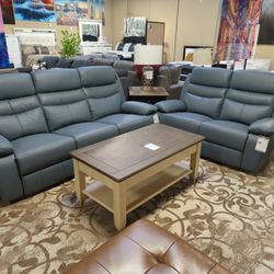 Brand New Power Reclining Sofa Loveseat Set Genuine Real Leather 