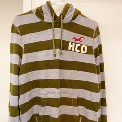 Hollister HCO Hoodie /sweater dudes size M Gray/green Wide Stripes