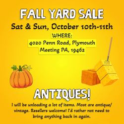 YARD SALE, ANTIQUES! PRICED TO SELL! (October 10th-11th)