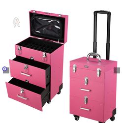 Rolling make up case with drawers