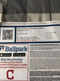 Detroit Tigers vs Cleveland Indians **HOME PLATE TICKETS** x2 tickets