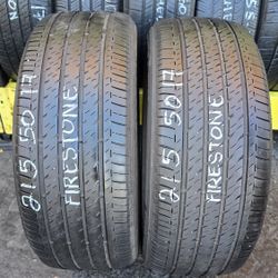 2 USED TIRES 215/50R17 FIRESTONE FT140  w/70% Thread  Both Installed and Balanced $100 ($50 each) 