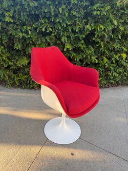 Modern White/Red “Tulip” Shell Chair *Brand New Upholstery*