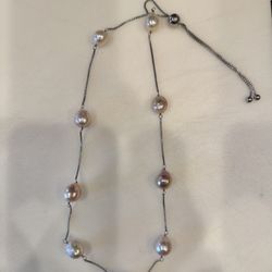 Sterling Silver 30inch Adjustable Baroque Pearl Necklace