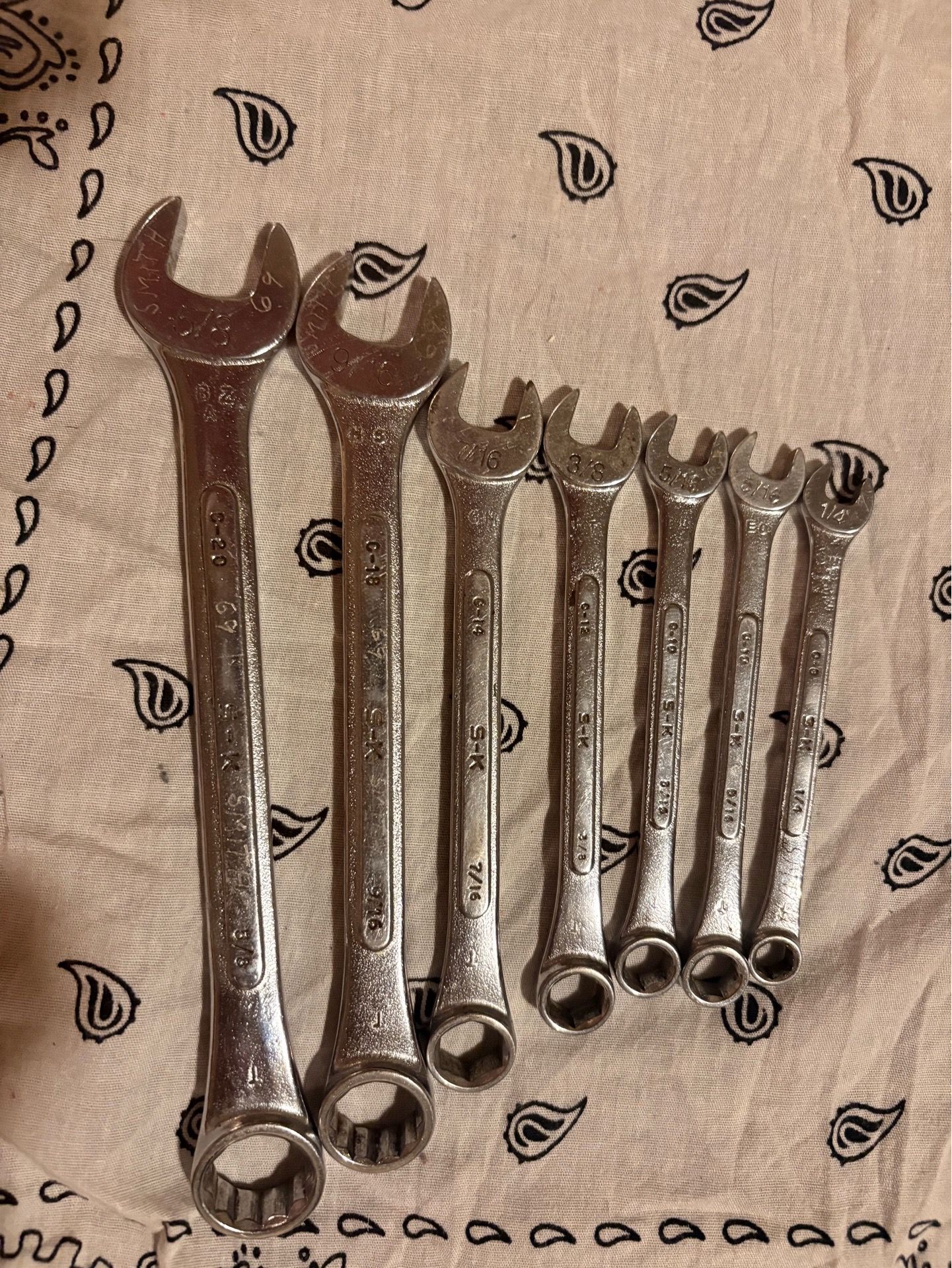 S&K Combination Wrenches 7 piece set