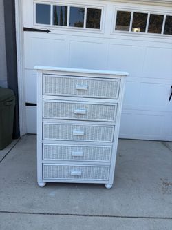 White Wicker 5-Drawer Dresser