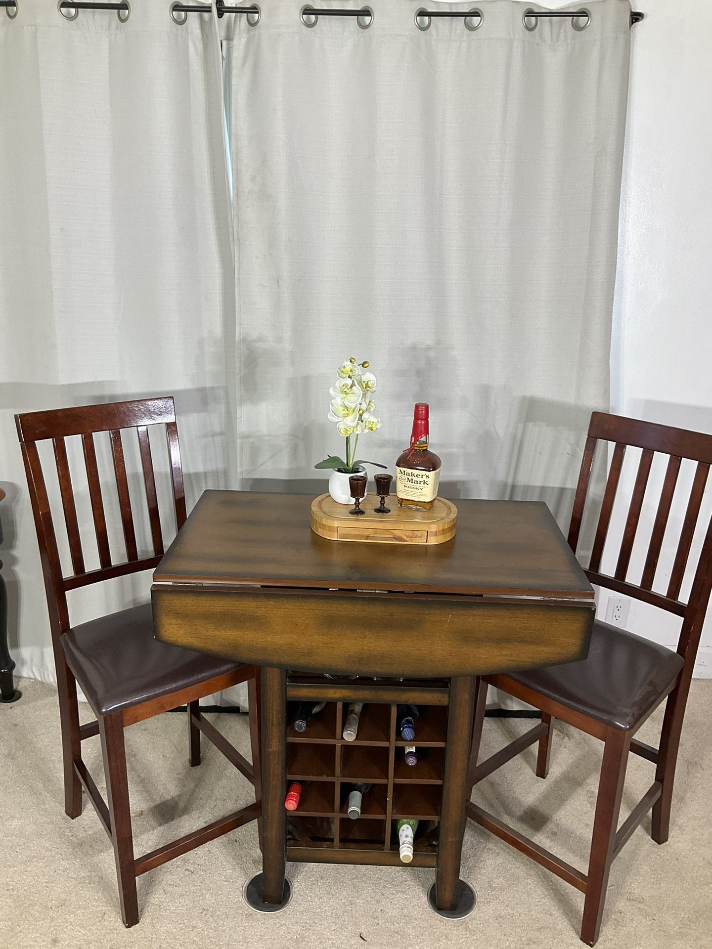 Drop Leaf SPACE SAVER Pub Table & 2 Stools