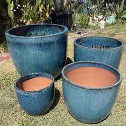 Round Ceramic Planters-Glazed Garden Pots($205 set of 4)