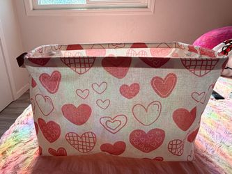 Red & White Heart Canvas Basket Bag
