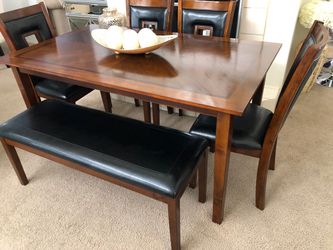 Wood Dining Table Set with Chairs and Bench